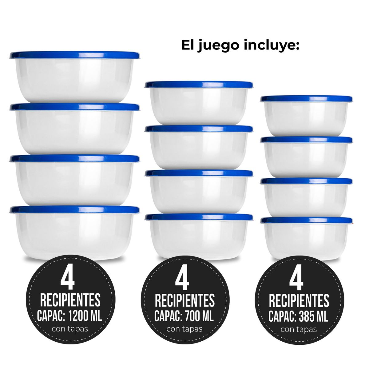 CHEF MASTER - Juego 12 Recipientes plásticos con tapa organizadores cocina Azul.
