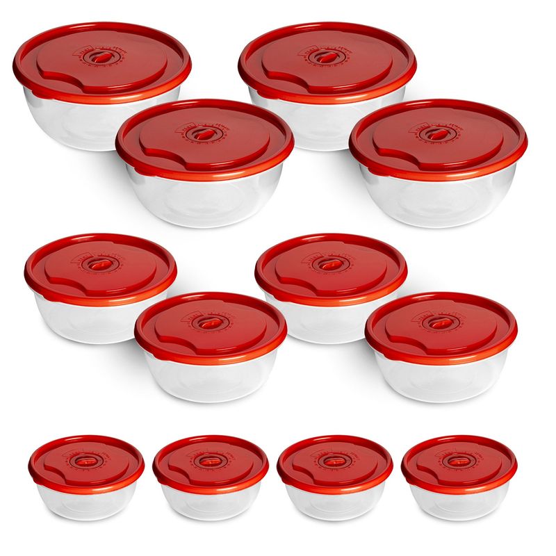 CHEF MASTER - Juego 12 Recipientes plásticos con tapa organizadores cocina Rojo