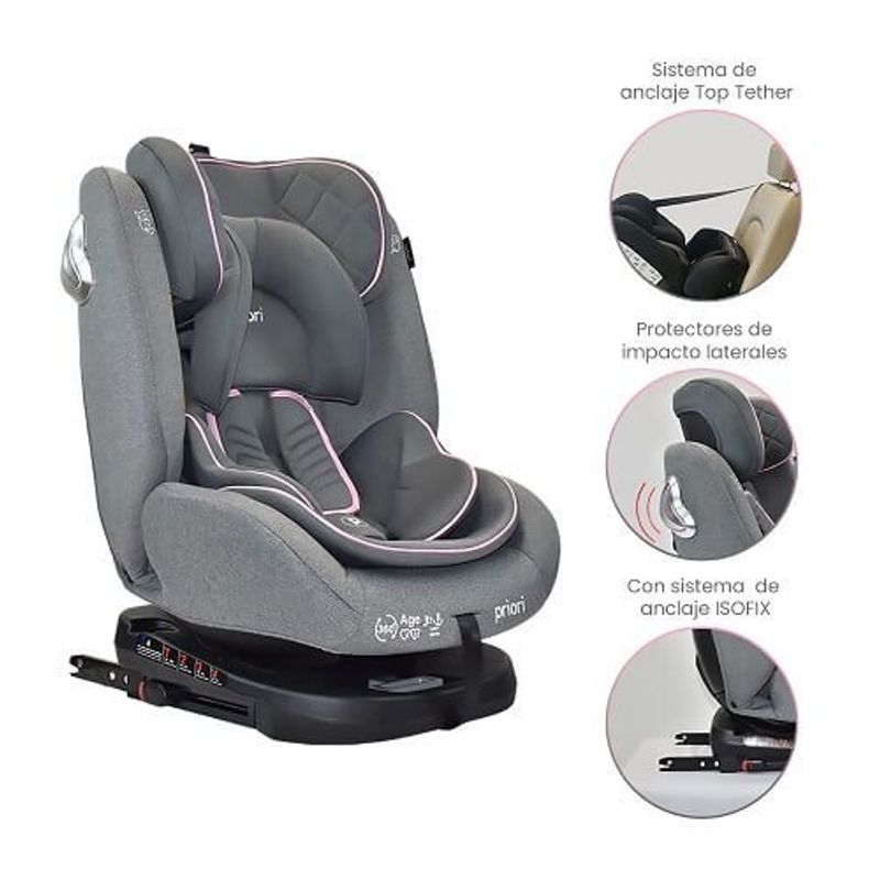 PRIORI - Silla Para Carro Bebé First Plus 360° Isofix Priori Rosa