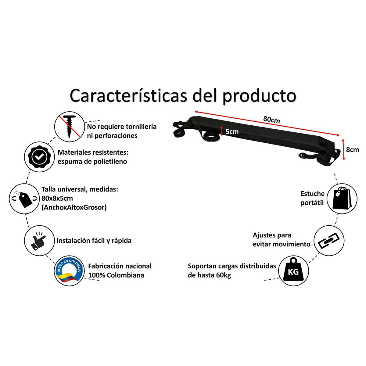VELBROS - Barra Techo Carro Camioneta Transversal Portaequipaje Maleta