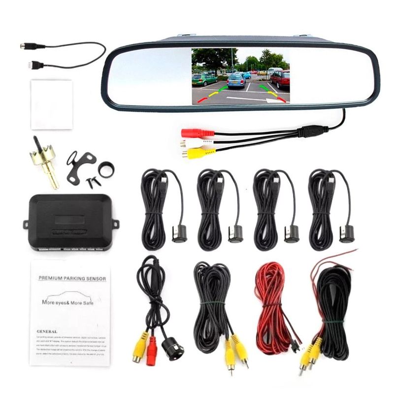 JDY - Combo Espejo Retrovisor 4.3 + Cámara Reversa + Sensores Rev