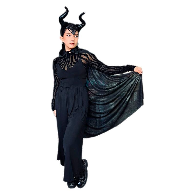 GENERICO - Capa  Cachos Cuernos Maléfica Disfraz Halloween Adulto