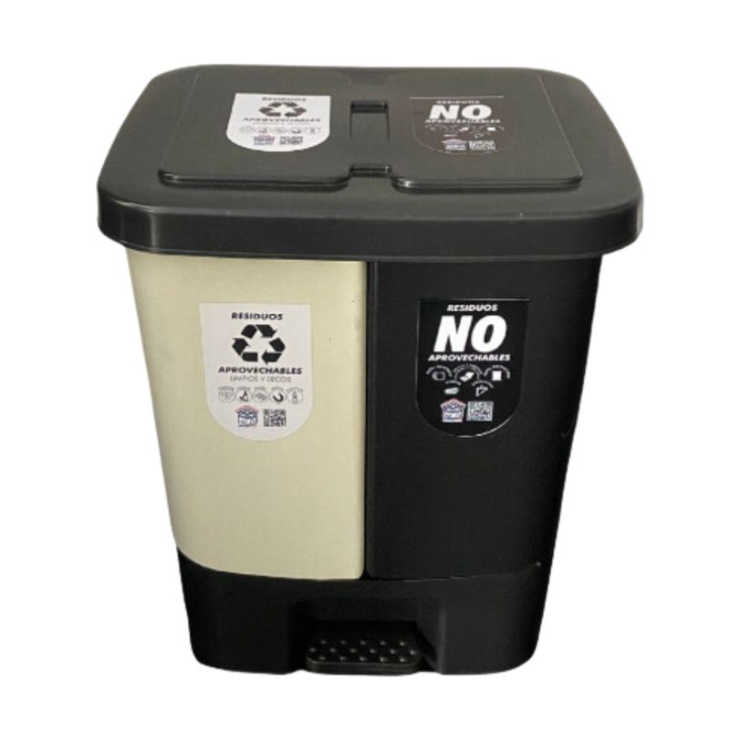 BUHOGAR - Caneca Papelera Basurera Dual 40L Blanca-Negra