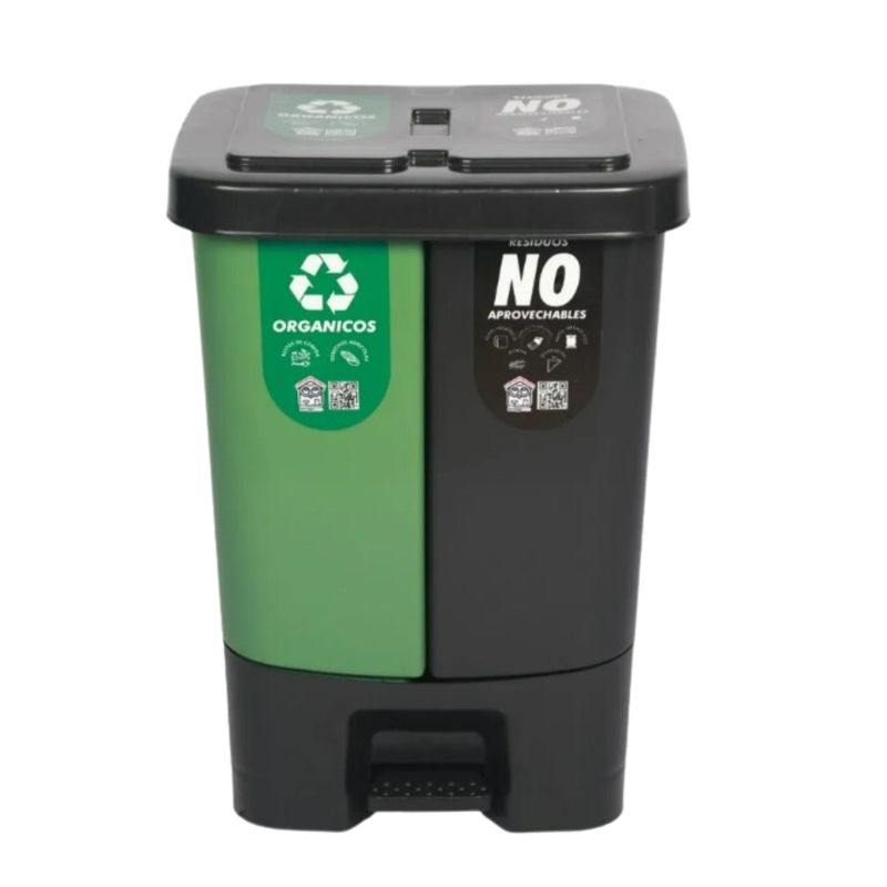 GENERICO - Caneca Papelera Basurera Dual 40L Negra-Verde