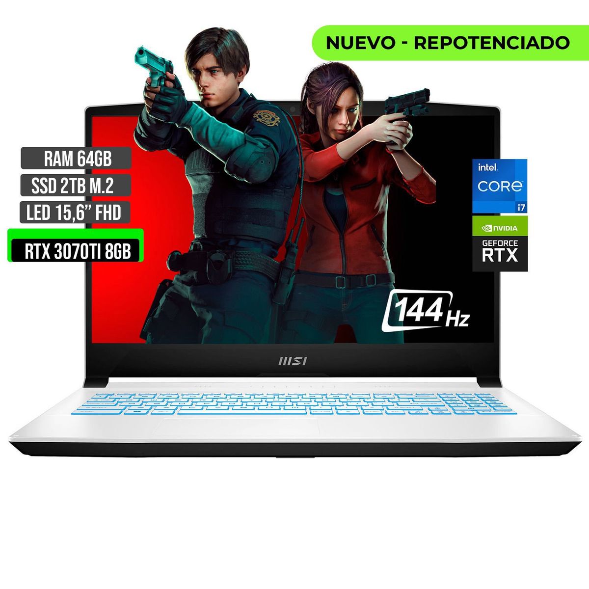 MSI - PORTATIL MSI INTEL CORE I7-12650H SSD 2TB RAM 64GB RTX 3070TI 8GB 15,6 FHD 144Hz