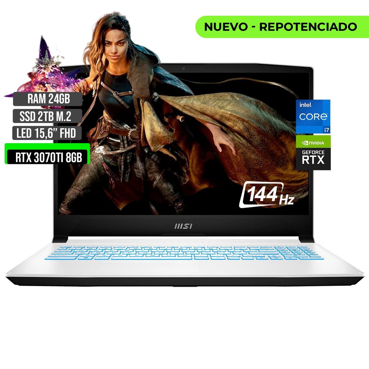MSI - PORTATIL MSI INTEL CORE I7-12650H SSD 2TB RAM 24GB RTX 3070TI 8GB 15,6 FHD 144Hz