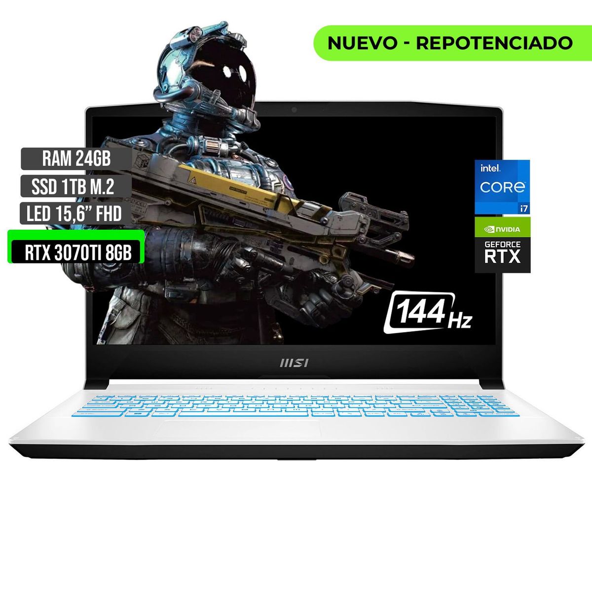 MSI - PORTATIL MSI INTEL CORE I7-12650H SSD 1TB RAM 24GB RTX 3070TI 8GB 15,6 FHD 144Hz