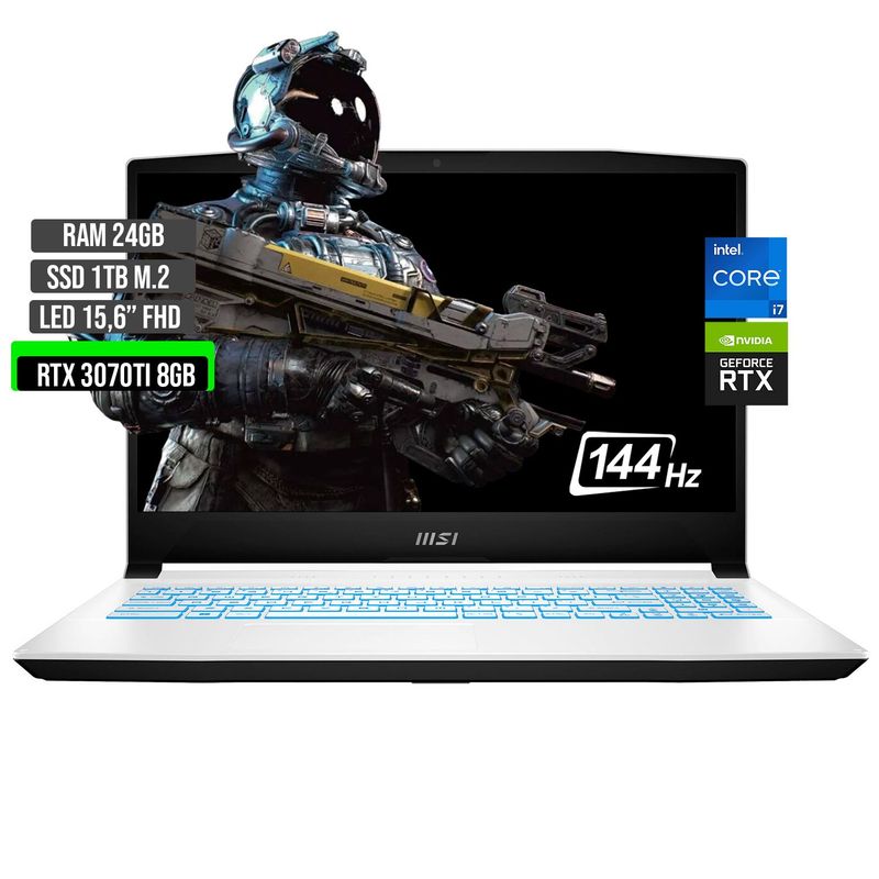 MSI - PORTATIL MSI INTEL CORE I7-12650H SSD 1TB RAM 24GB RTX 3070TI 8GB 15,6 FHD 144Hz