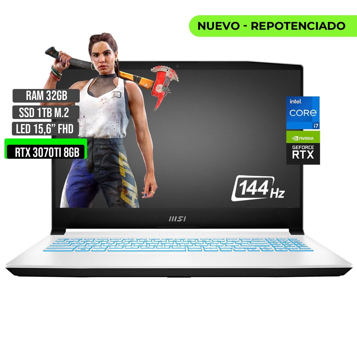 MSI - PORTATIL MSI INTEL CORE I7-12650H SSD 1TB RAM 32GB RTX 3070TI 8GB 15,6 FHD 144Hz