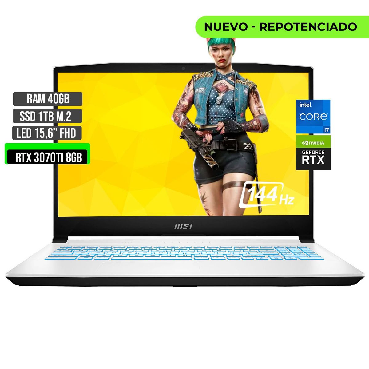 MSI - PORTATIL MSI INTEL CORE I7-12650H SSD 1TB RAM 40GB RTX 3070TI 8GB 15,6 FHD 144Hz