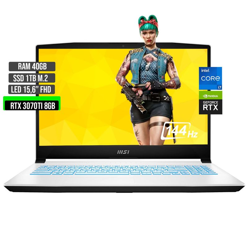 MSI - PORTATIL MSI INTEL CORE I7-12650H SSD 1TB RAM 40GB RTX 3070TI 8GB 15,6 FHD 144Hz
