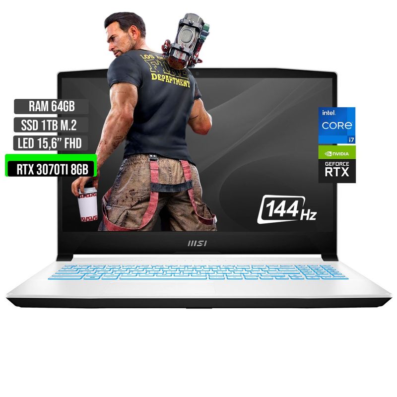 MSI - PORTATIL MSI INTEL CORE I7-12650H SSD 1TB RAM 64GB RTX 3070TI 8GB 15,6 FHD 144Hz