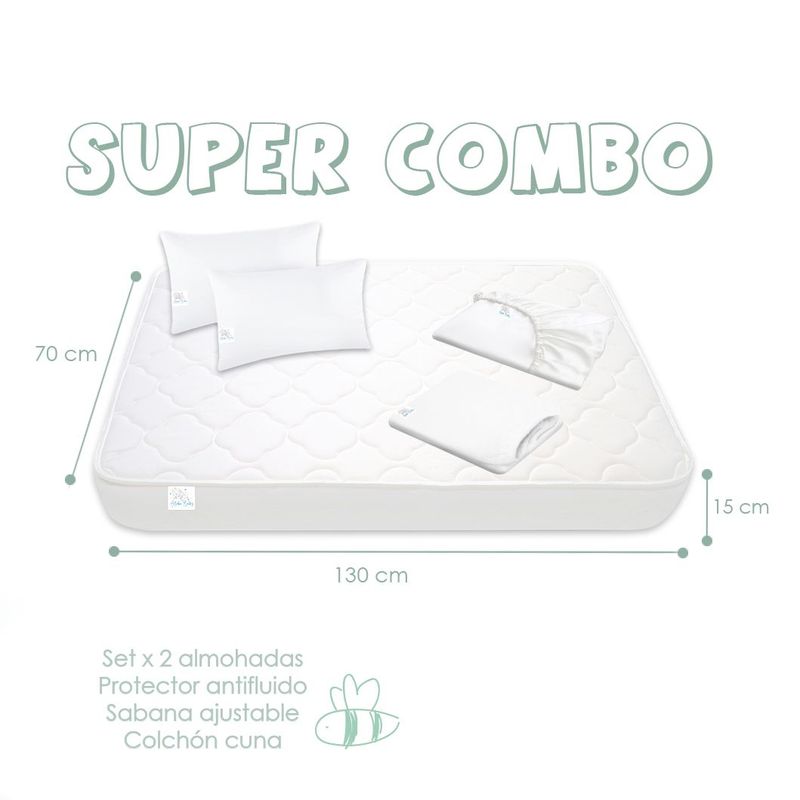 ALOHA BABY - Combo Colchon 6 Piezas para Cuna Bebe 130X70x15 Aloha Baby
