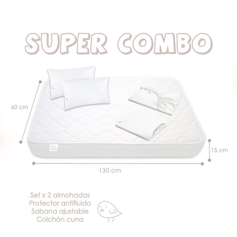 ALOHA BABY - Combo Colchon 6 Piezas Cuna Bebe 130X60x15 Aloha Baby