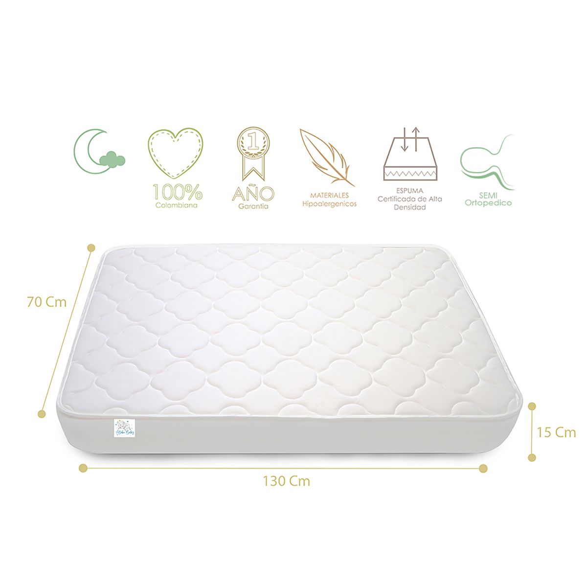 ALOHA BABY - Colchon para Cuna de Bebe 130X70x15 Aloha Baby