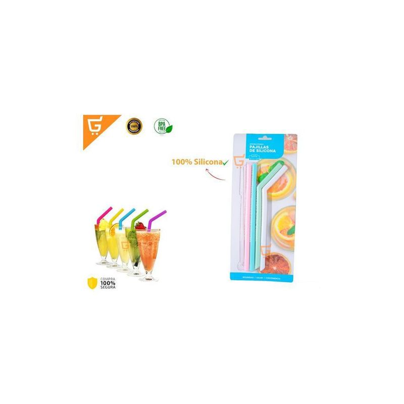 GENERICO - Pitillo silicona de colores y formas - reutilizables