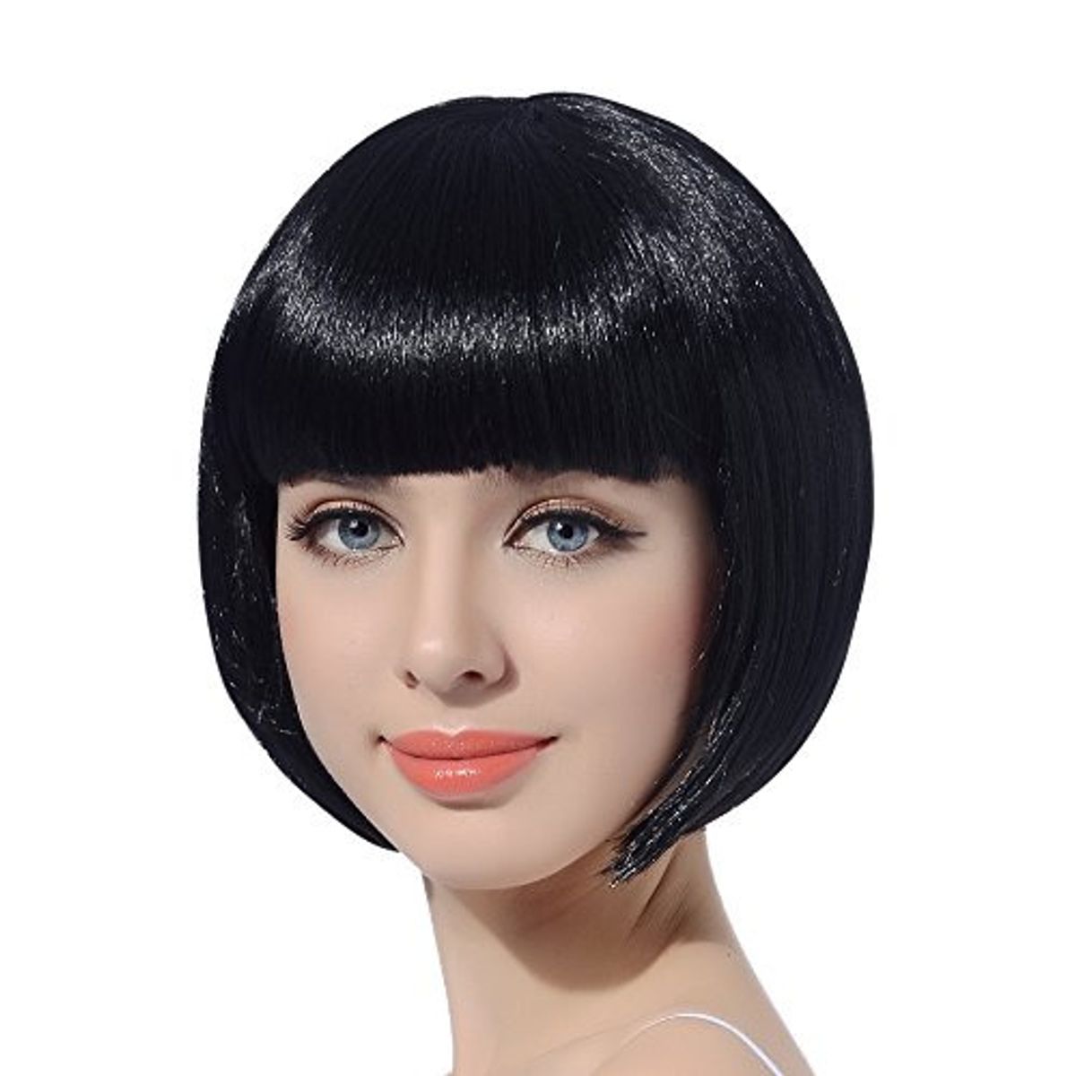 MIELTECH - Peluca corta bob color halloween cabello sintético -Negro