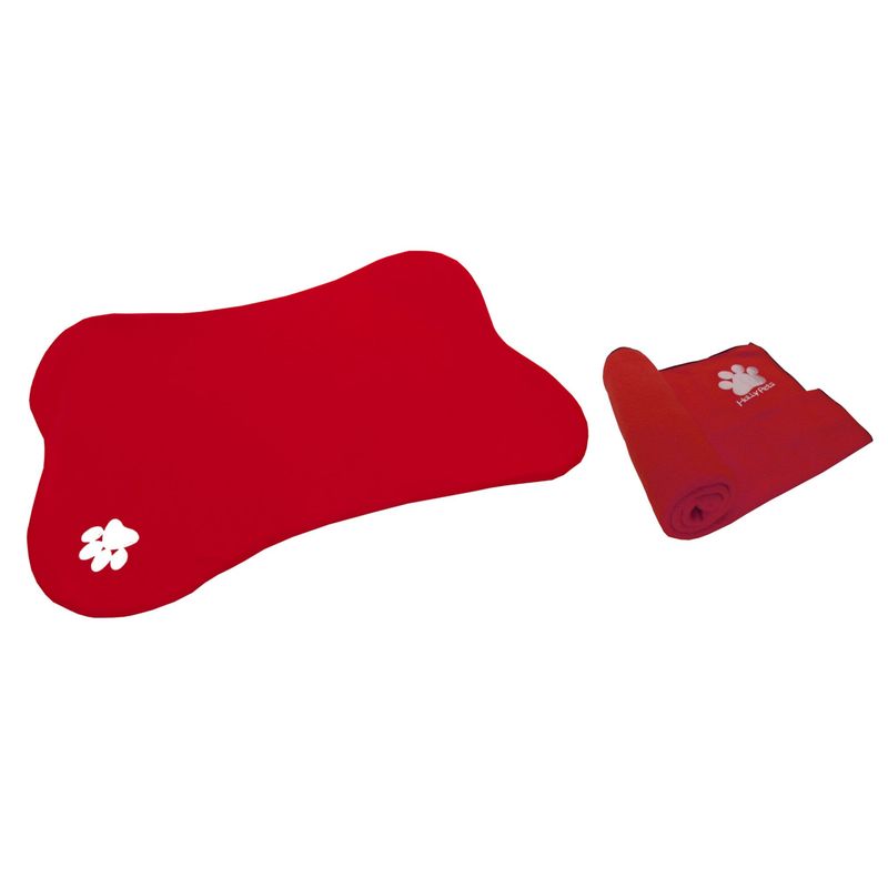 HALLY PET - Cama en forma de hueso  cobija mediana Rojo.