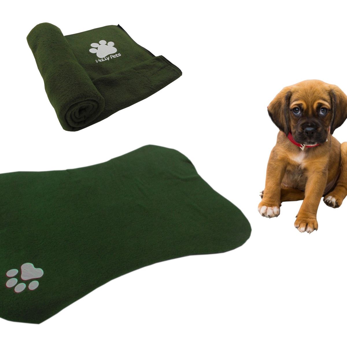 HALLY PET - Cama en forma de hueso  cobija mediana Verde.