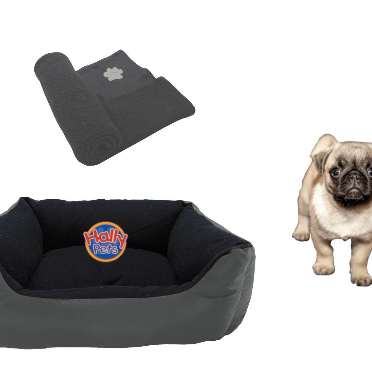 HALLY PET - Cama Mediana Imp Mascota y Cobija Térmica Mediana Gris.