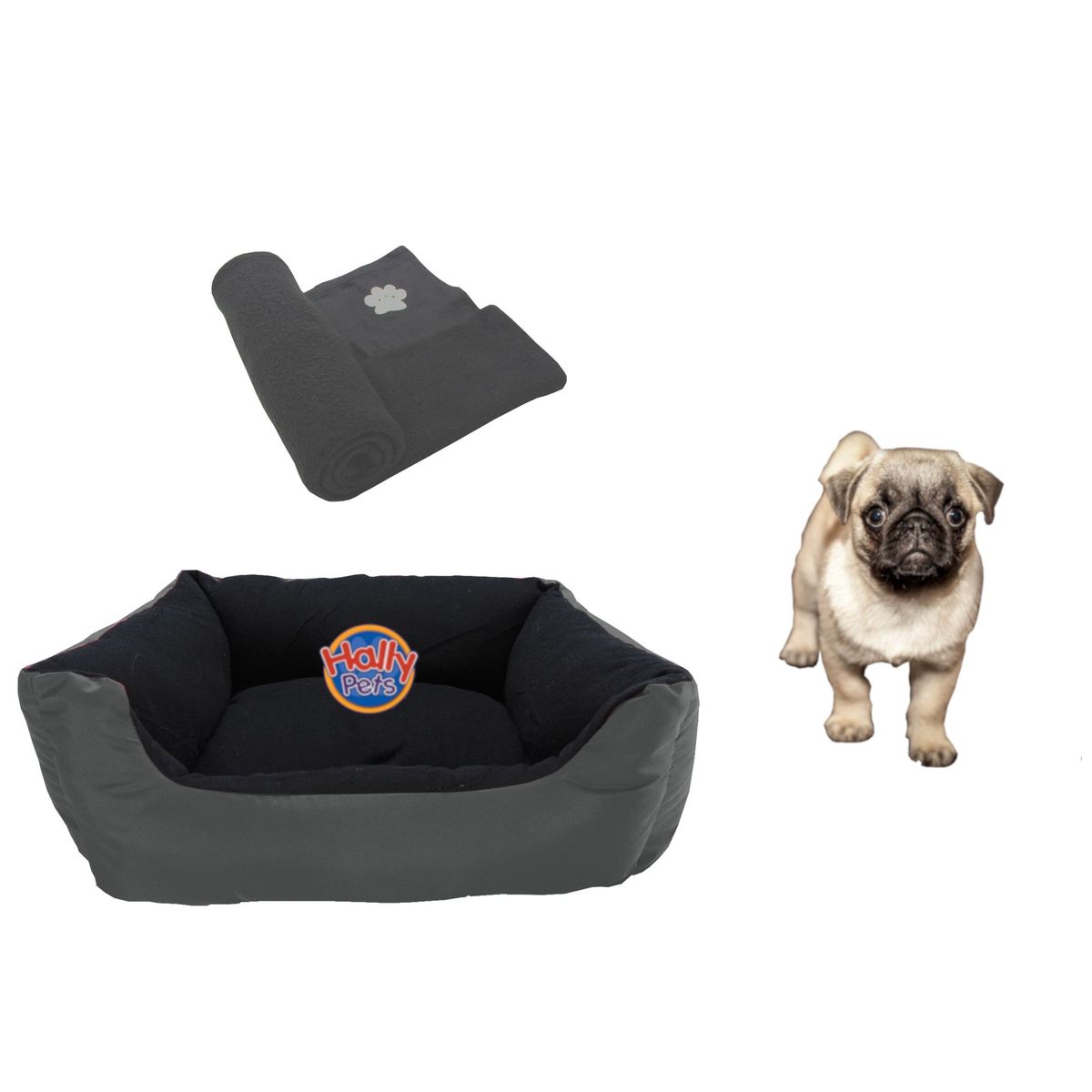 HALLY PET - Cama Mediana Imp Mascota y Cobija Térmica Mediana Gris.