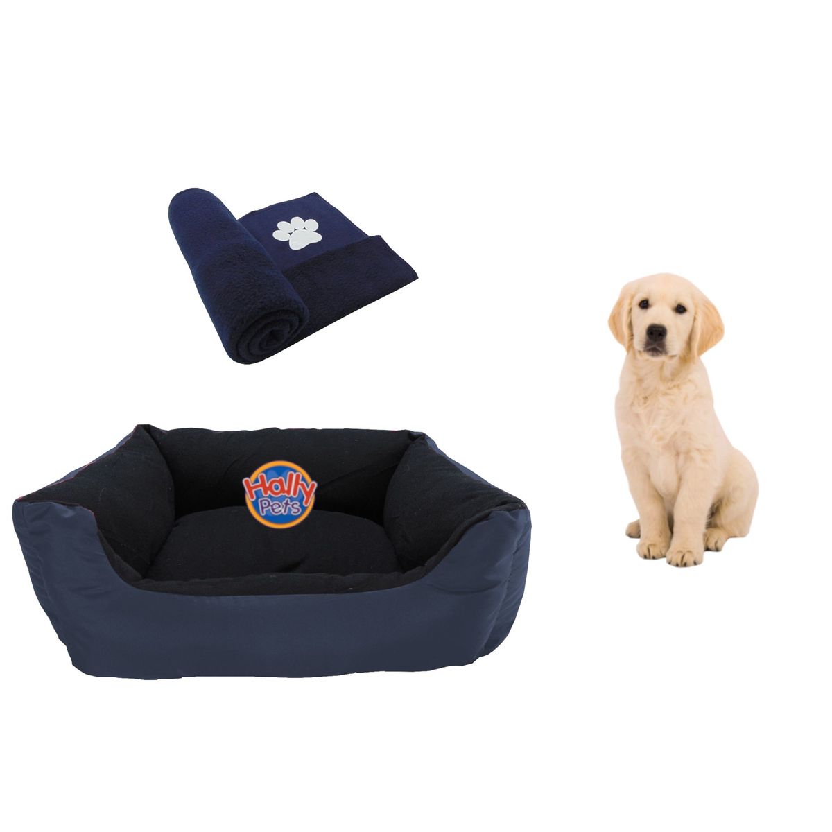 HALLY PET - Cama Mediana Imp Mascota y Cobija Térmica Mediana Azul Oscuro.