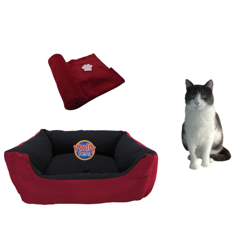 HALLY PET - Cama Mediana Imp Mascota y Cobija Térmica Mediana Vinotinto.