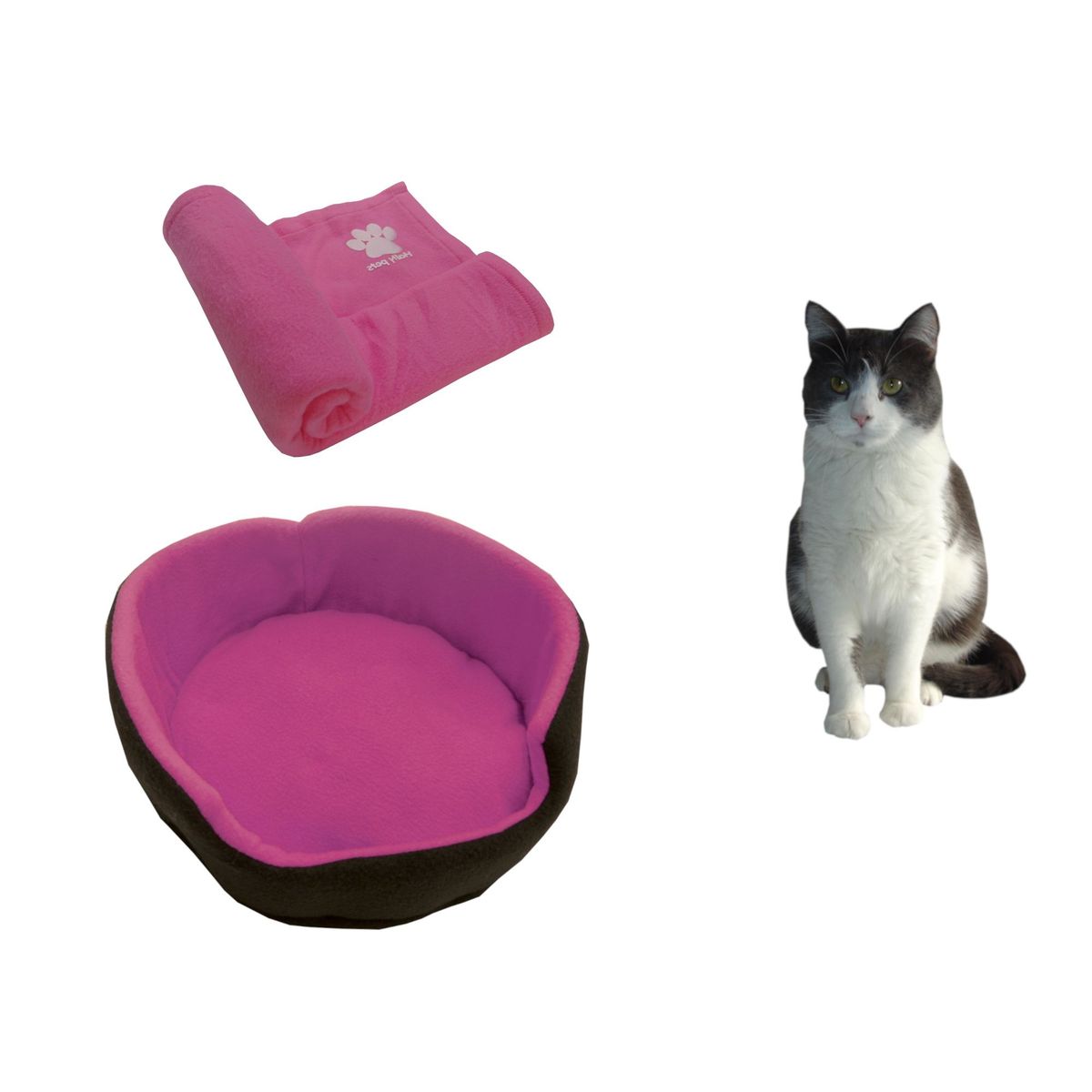 HALLY PET - Cama gato pequeña y cobija térmica mediana Rosado.