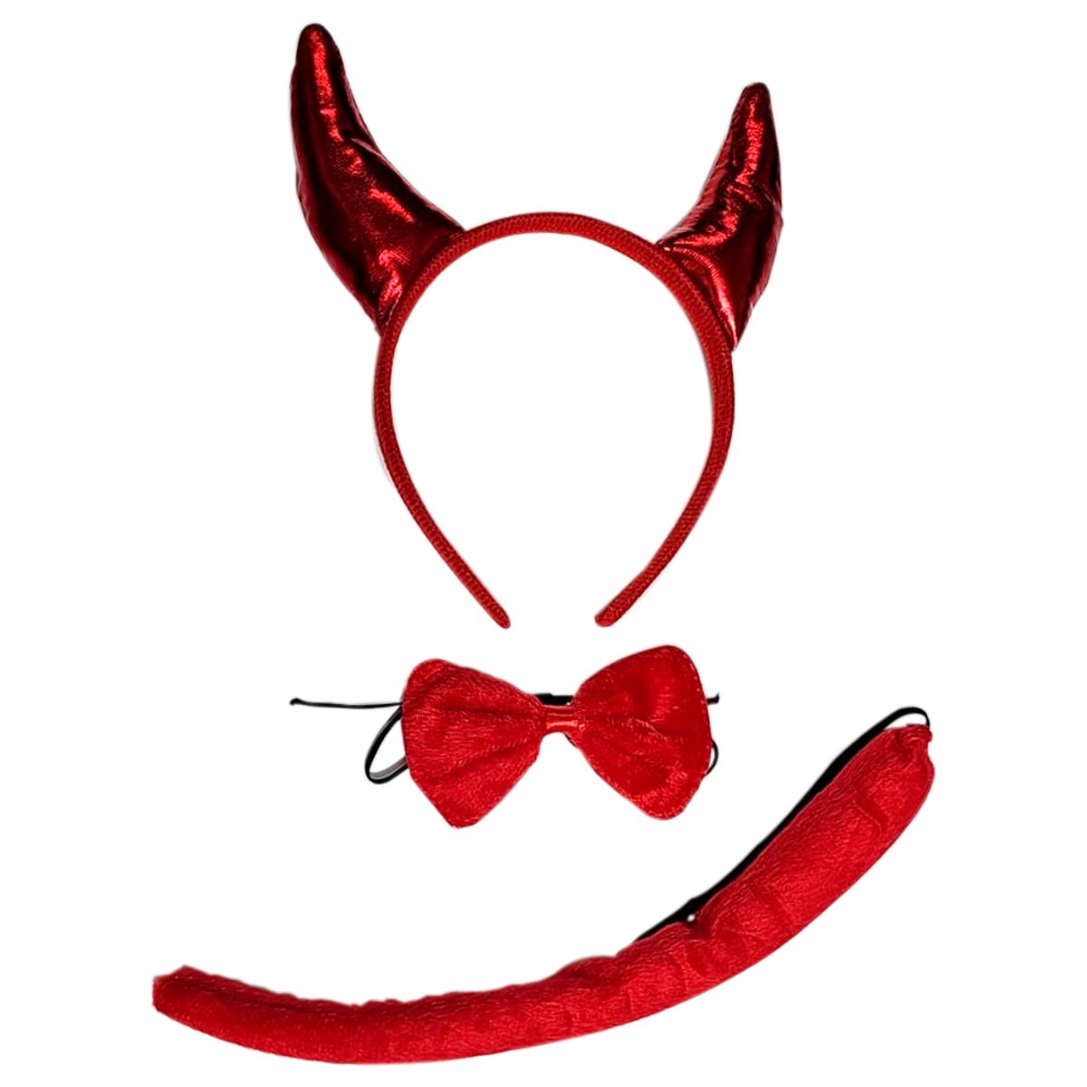 GENERICO - Diadema Diabla Cuernos Cola Corbatin Demo Halloween Disfraz