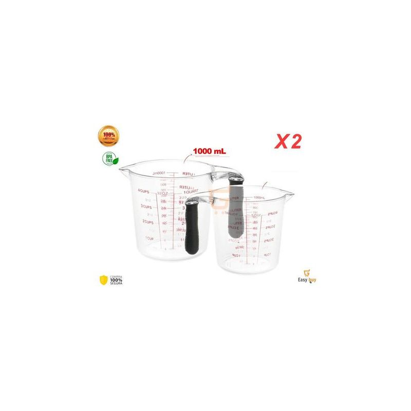 HOME & YOU - Taza medidora de vidrio de 1000ml con mango jarra set x2