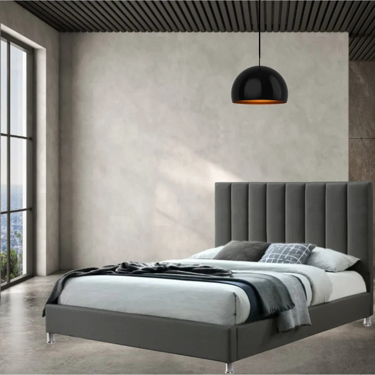 EKONOMODO COLOMBIA - Base Cama Con Espaldar Doble En Pino Natura Gris Perla 140X190 Cm