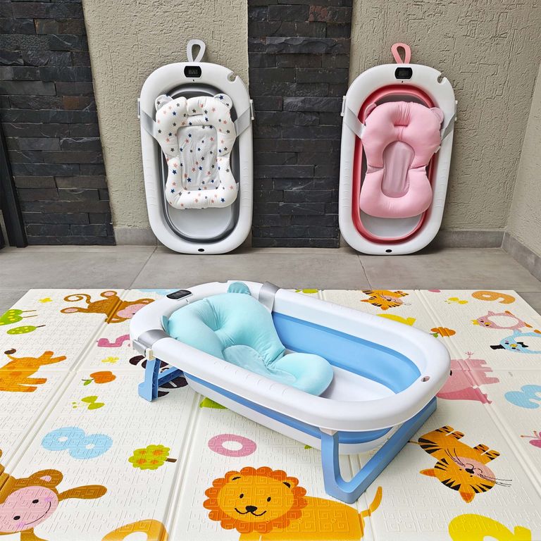 &quot;Tina bebe plegable azul con termometro + cojín + obsequio&quot;