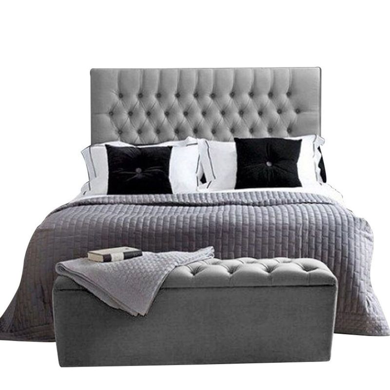 EKONOMODO COLOMBIA - Base cama con Espaldar Doble + Puff en pino Paris Gris Perla 140x190