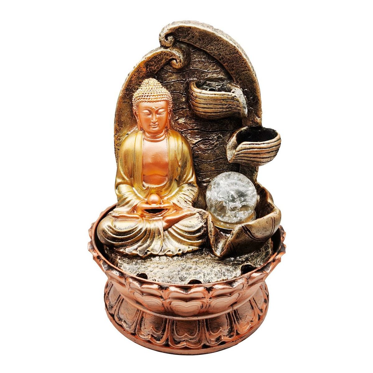 DAYOSHOP - Fuente De Agua Buda Hoja Prosperidad Suerte Luz Cascada 0344