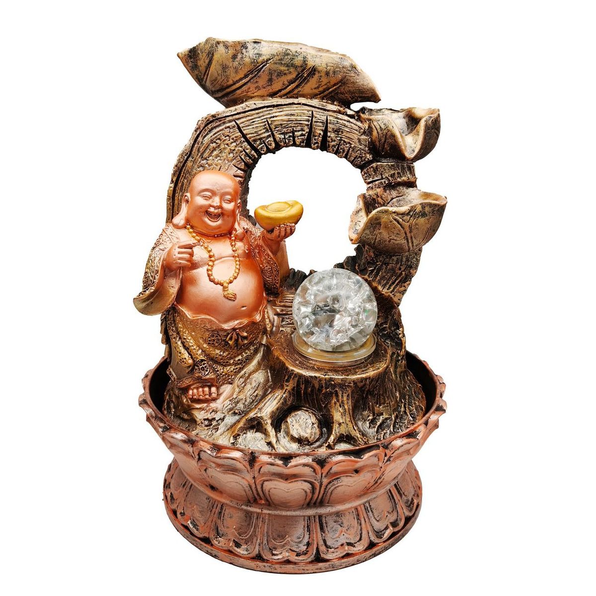 DAYOSHOP - Fuente De Agua Buda Sonriente Arbol De Vida Luz Cascada 0351