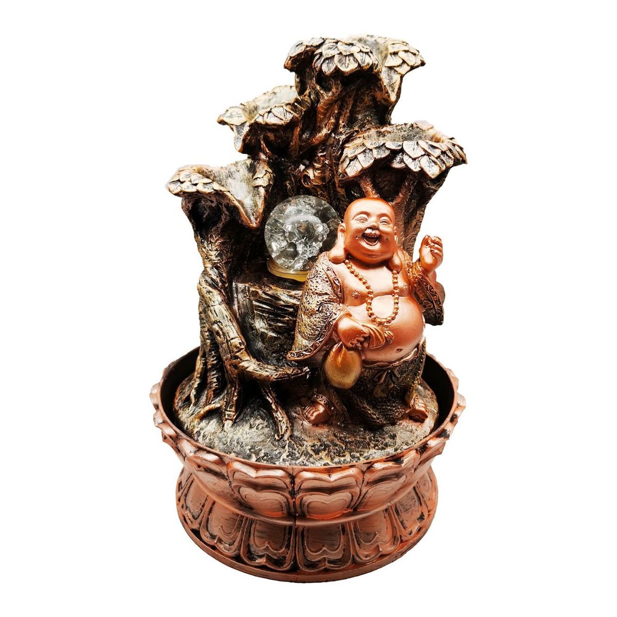 DAYOSHOP - Fuente De Agua Buda Sonriente Arbol Vida Luces Cascada 0350