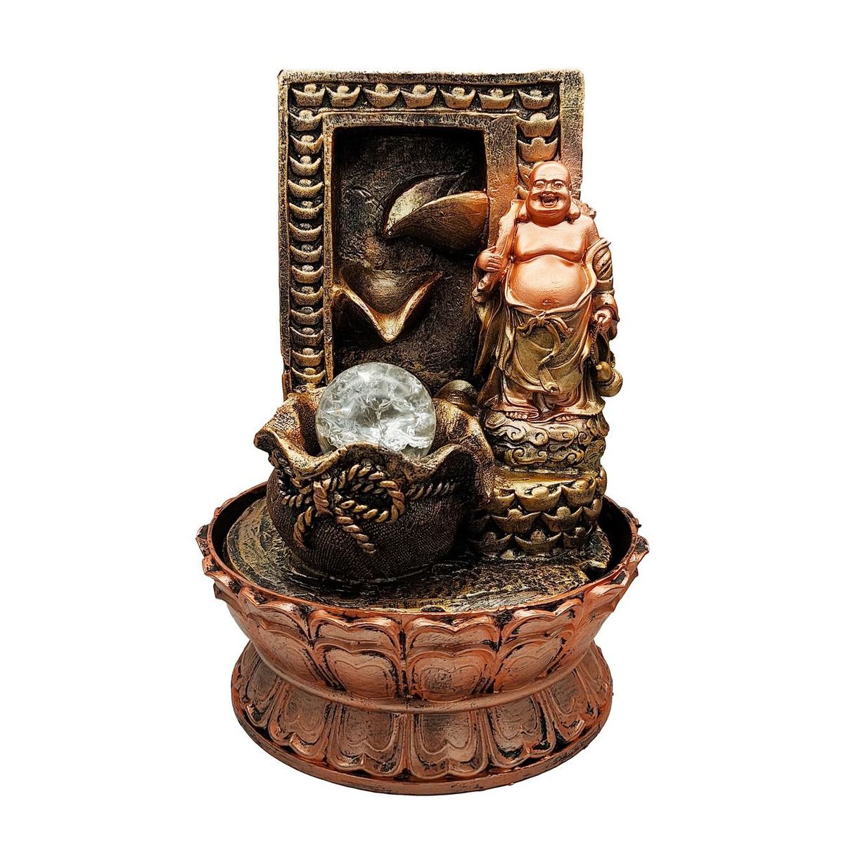 DAYOSHOP - Fuente De Agua Buda Sonriente Prosperidad Luces Cascada 0347