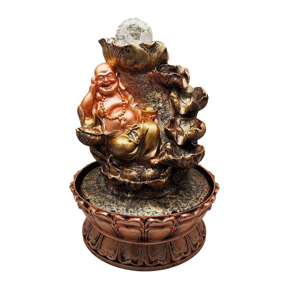 DAYOSHOP - Fuente De Agua Buda Sonriente Suerte Luces Cascada 0363