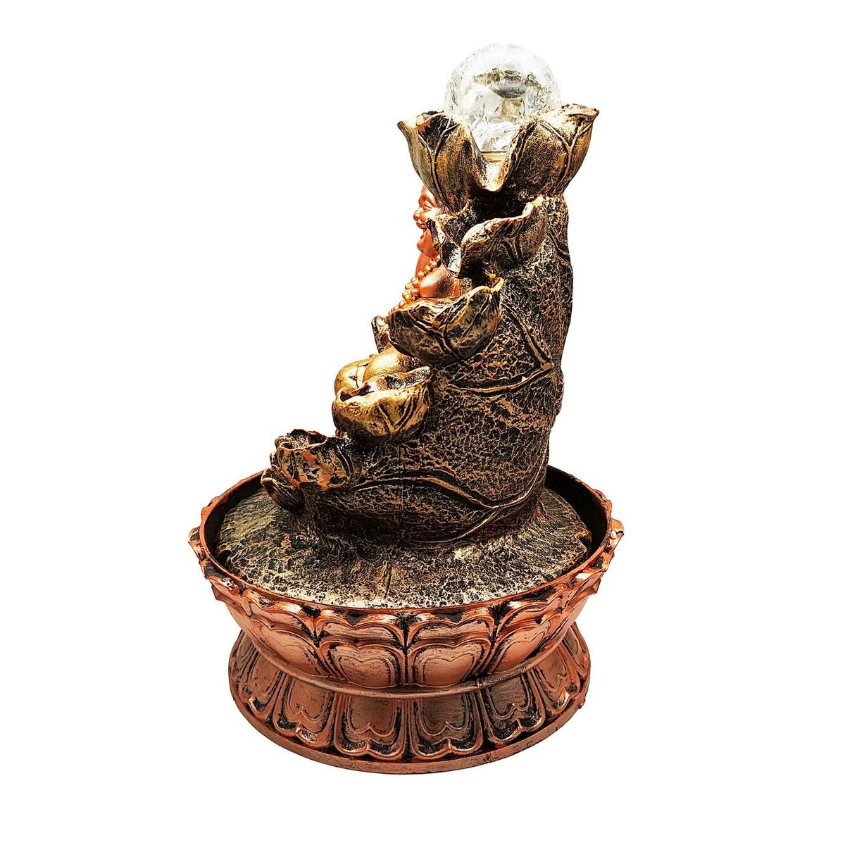 DAYOSHOP - Fuente De Agua Buda Sonriente Suerte Luces Cascada 0363
