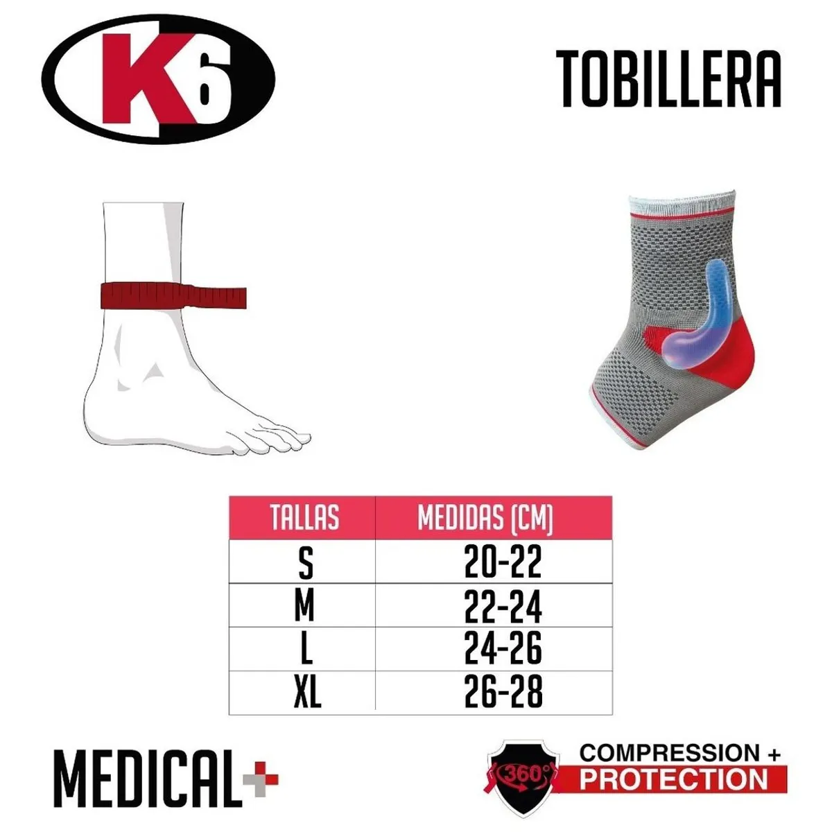 K6 - Tobillera Deportiva Ortopédica Compresión Elástica Con Gel