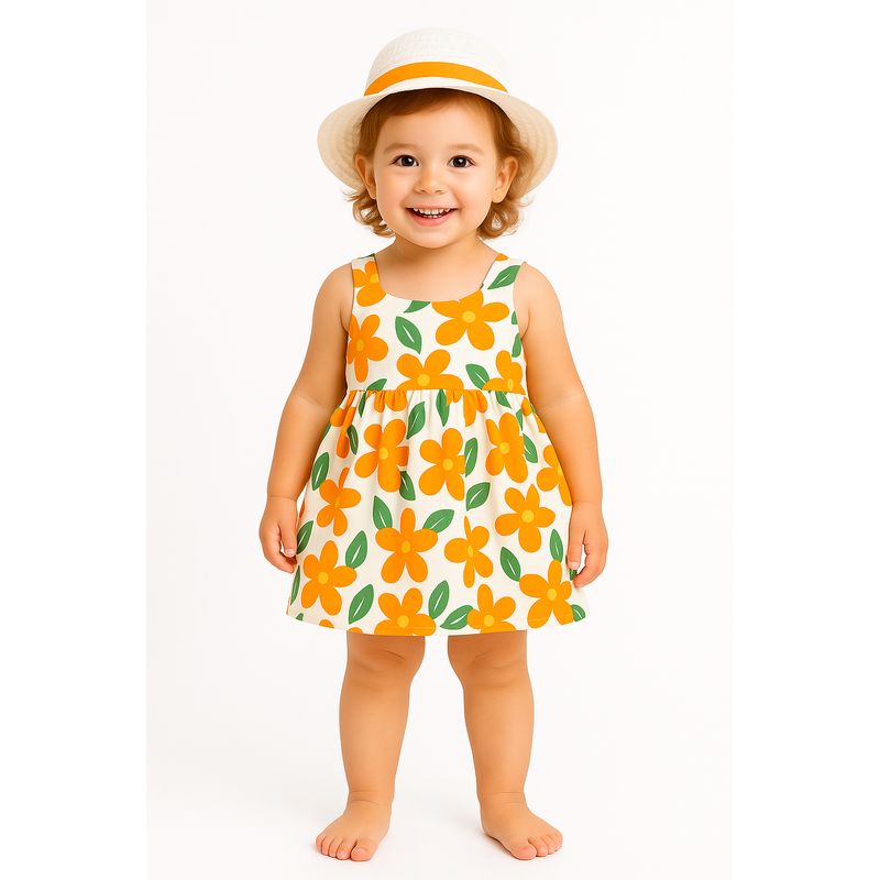 LUSOLSI - Vestido Infantil con Sombrero  Diseño Colorido y Fresco