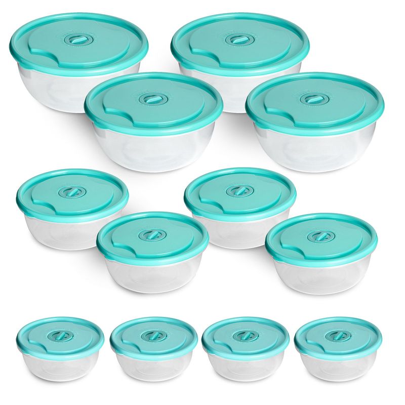 CHEF MASTER - Juego 12 Recipientes plásticos con tapa organizadores cocina Aguamarina.