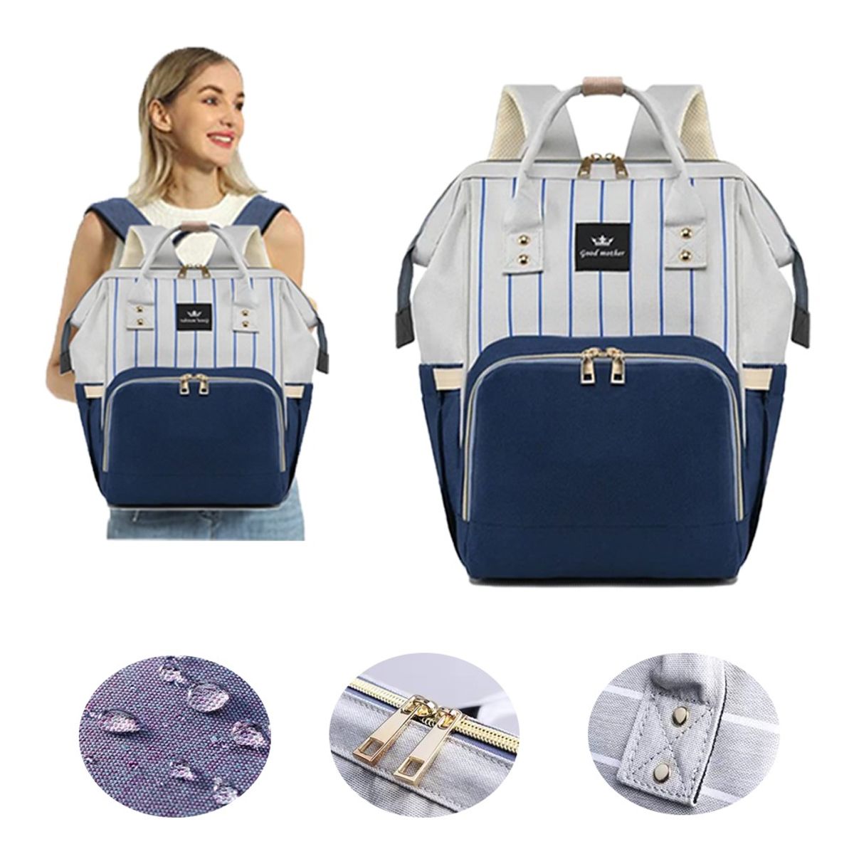 LANZURY IMPORTACIONES - Pañalera Tipo Morral Multiusos Para Bebe - AZUL RAYAS-
