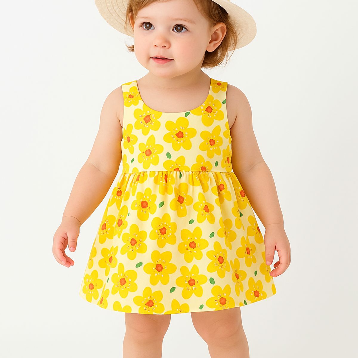 LUSOLSI - Vestido y sombrero Pava  Estampado Con flores para niñas