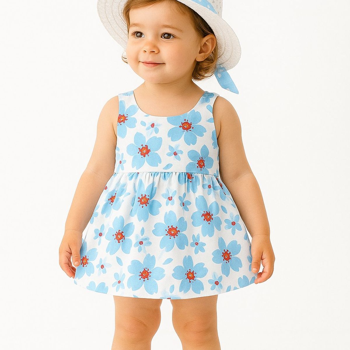 LUSOLSI - Vestido Niña Con Diseño Floral + Pava  Muy Chic