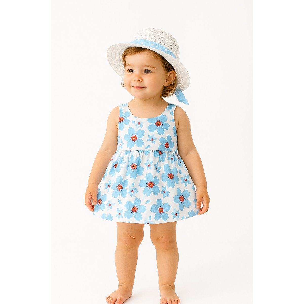 LUSOLSI - Vestido Niña Con Diseño Floral + Pava  Muy Chic