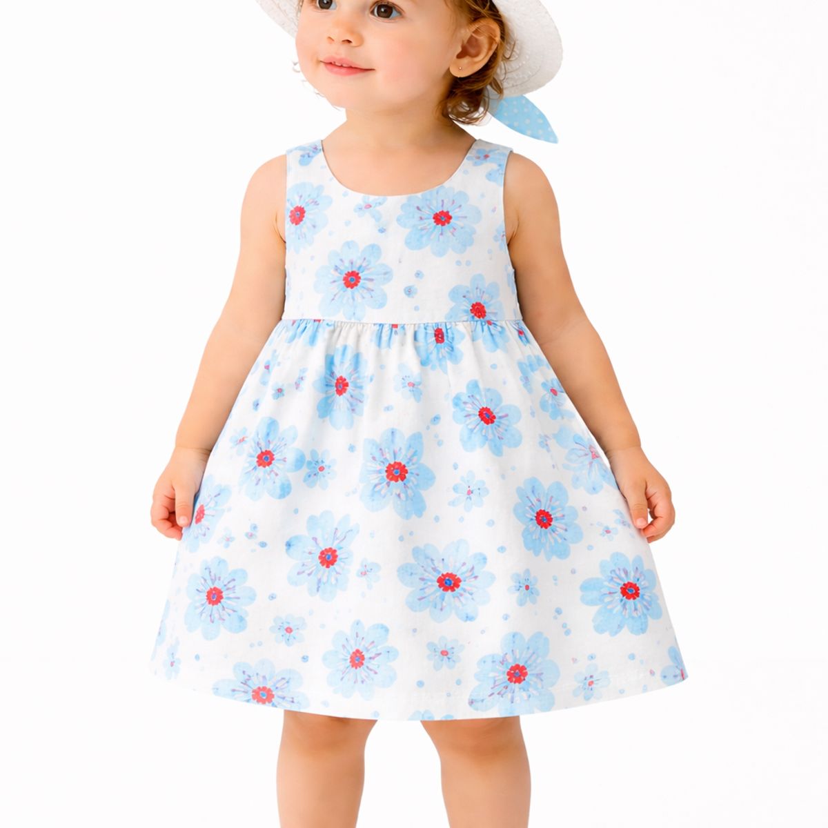 LUSOLSI - Vestido Niña Con Diseño Floral + Pava  Muy Chic