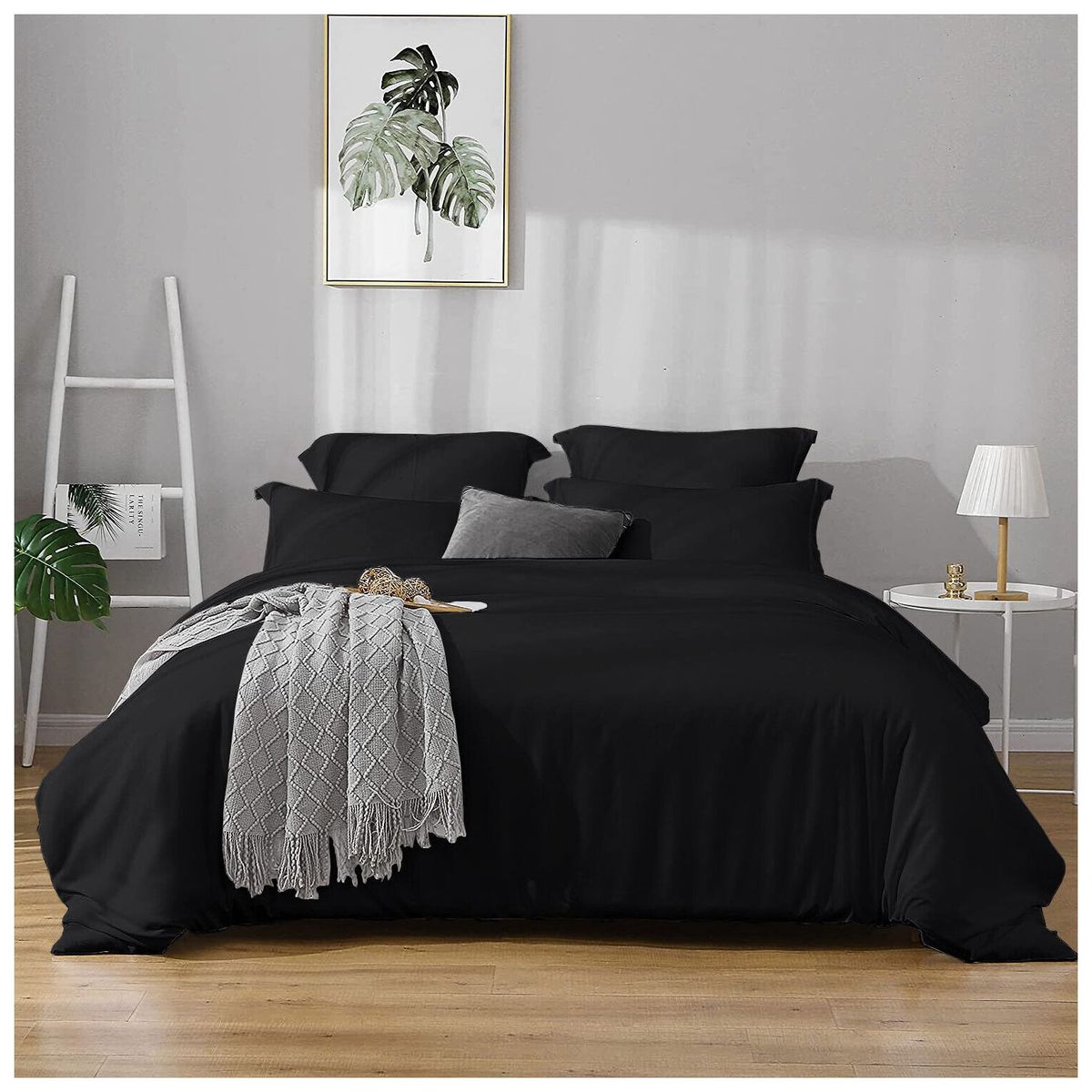 HAPPY BEAR - Set Duvet Plumon Semidoble Y Juego de Sabanas Microfibra Negro Liso