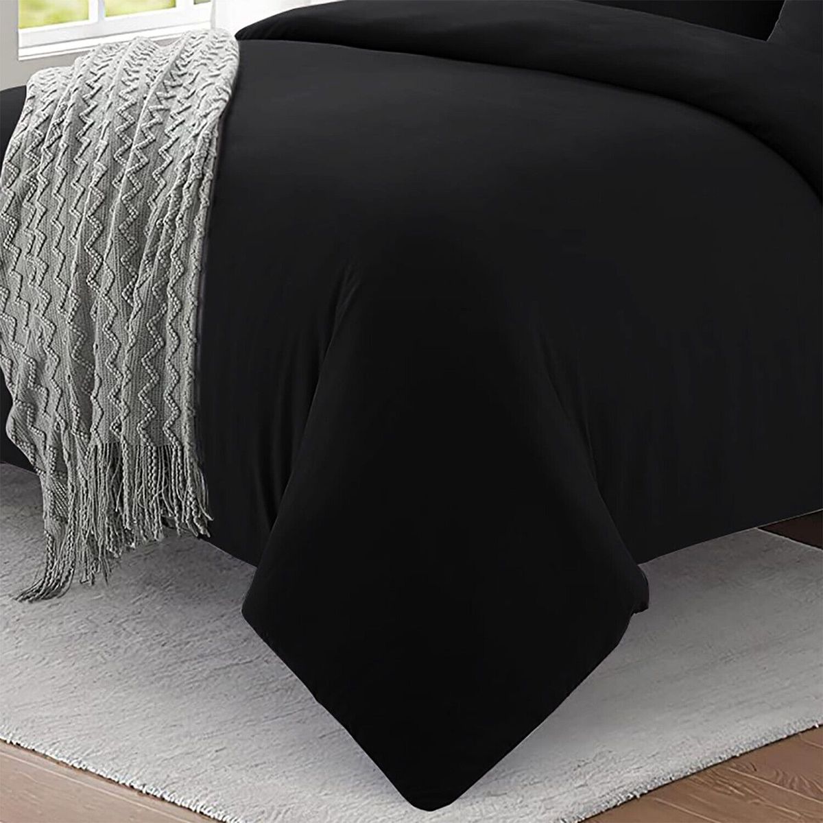 HAPPY BEAR - Set Duvet Plumon Semidoble Y Juego de Sabanas Microfibra Negro Liso