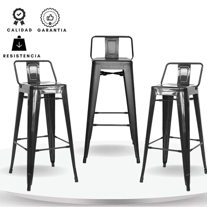 EKONOMODO COLOMBIA - Silla de bar true con espaldar negro set x 3